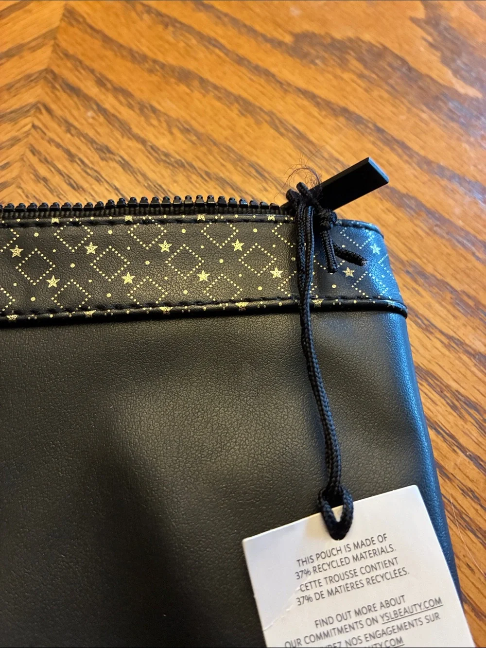 YSL Beaute Black Faux Leather Makeup Cosmetic Bag Pouch Clutch Gold geometric